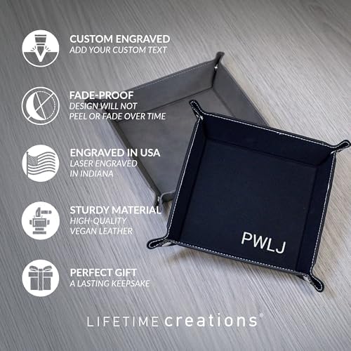 Lifetime Creations Monogrammed Valet Tray for Men, Brown Leather - Image 3