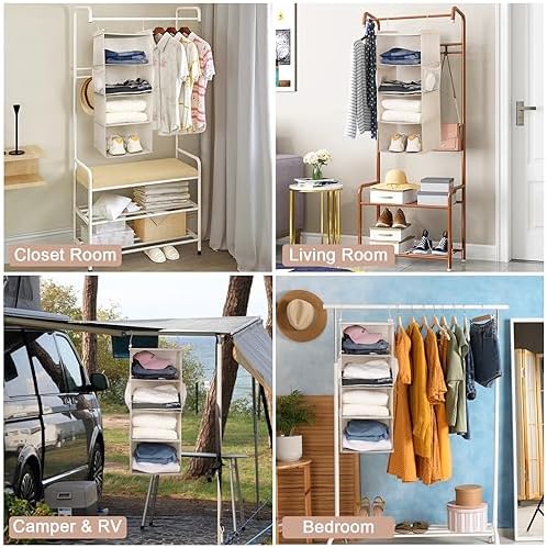 MAX Houser 4 Tier Shelf Hanging Closet Organizer, Space Saver,Closet Hanging Shelf with 2 Sturdy Hooks for Storage, Foldable (Beige) - Image 5