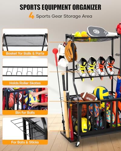 EXTCCT Garage Sports Equipment Organizer with Wheels, Golf Bag storage Rack - Image 5
