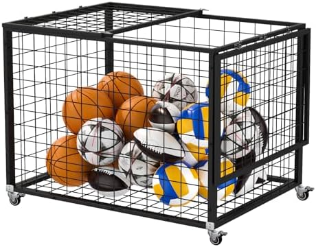 Sports Ball Storage Cart, Lockable Ball Cart with Double Lid,Ball Rack with Wheels,Rolling Sports Ball Storage Cart is Suitable for Gyms, Schools, Clubs, Indoor and Outdoor Basketball Storage by Weareblasincgridpanelwall