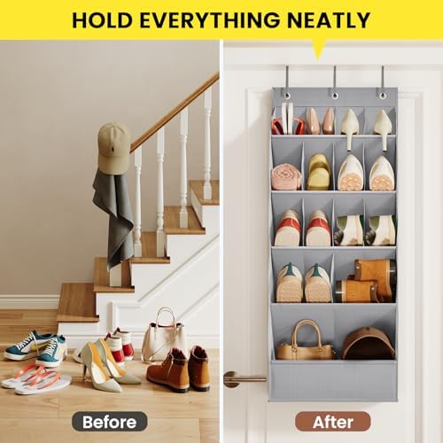 Mefirt Over the Door Shoe Rack for Closet Fit 18+ Pairs, Door Shoe Organizer with Large Breathable Pockets, Hanging Shoes Rack Fit Boots, Behind the Door Shoe Holder for Categorized Storage, Grey ﻿ - Image 6