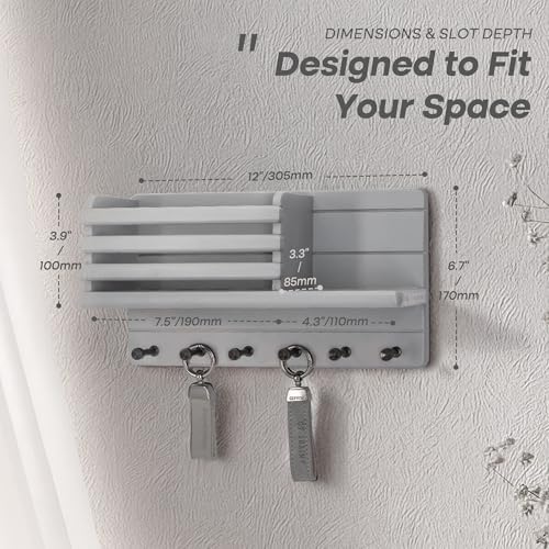 Rebee Vision Pine Wood Key Holder Wall Mount with Mail Slot for Room, Gray - Image 2