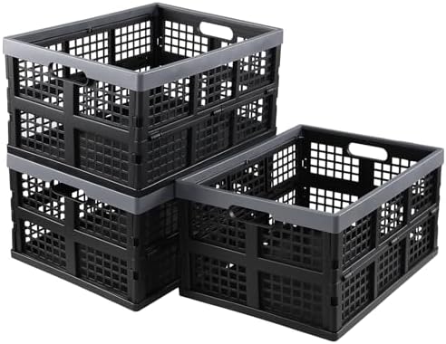 Foldable Storage Crates, 3-Pack Collapsible Plastic Utility Crate by Melontray