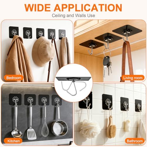 DDMY Black Adhesive Wall Hook for Hanging Heavy Duty Sticky Hooks 24 Pack - Image 3