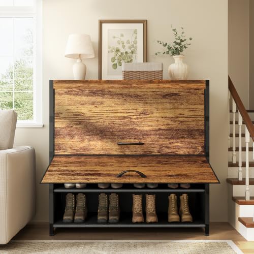 2-Door 5-Tier Shoe Cabinet, 15-20 Pairs Rustic Brown - Image 6
