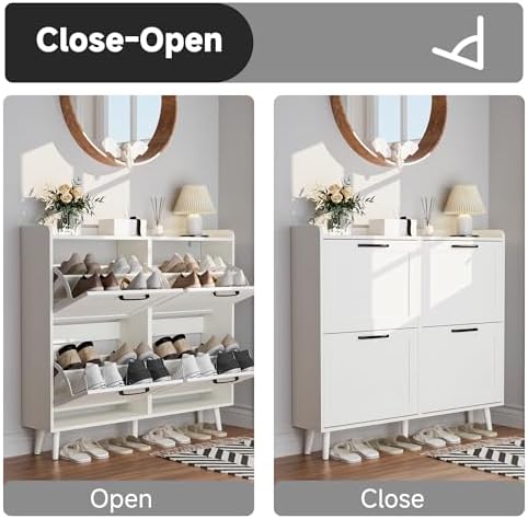 Shoe Storage Cabinet with 4 Flip Drawers, Freestanding Shoe Organizer with Adjustable Shelf & Anti-Tipping Device, Hidden Shoe Rack for Entryway, Hallway, Foyer, Lounge（White） - Image 6