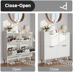 Shoe Storage Cabinet with 4 Flip Drawers, Freestanding Shoe Organizer with Adjustable Shelf & Anti-Tipping Device, Hidden Shoe Rack for Entryway, Hallway, Foyer, Lounge（White） - Image 6