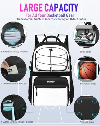 LOINTET Basketball Bag Backpack with Ball Holder Shoes Compartment, Large Basketball Accessories Sports Bag - Image 4