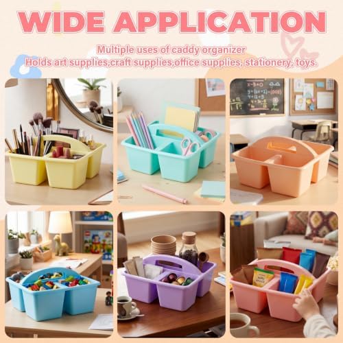 Kathfly 12 Pack Classroom Caddy Organizer with Handle, Plastic Art Craft Cleaning Caddy Bulk, Small Multipurpose Supply Organization Storage Basket for Table Desk Office Pencil Teacher (Macaron Color) - Image 5