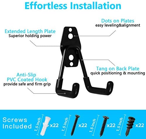 SMARTOLOGY Garage Hooks, 12 Pack Wall Storage Hook Includes 2 Extension Cord Holder, Utility Organization, Heavy Duty Wall Mount Hangers for Hanging Bike, Ladder, Garden Tools - Image 3