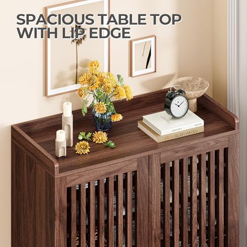 IRONCK Shoe Cabinet with Slatted Doors, 6-Tier Shoe Storage Cabinet, Walnut - Image 6