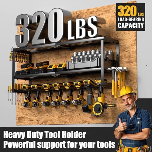 Heavy Duty Power Tool Organizer Wall Mount, Metal Tool Storage Rack Loads 320lbs, 8 Cordless Drill Holder 3 Layer for Garage, Workshop, Tool Room, Gift for Men - Image 4