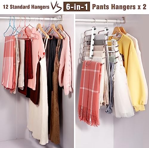 HUITEM 4 Pack 6-Tier Space Saving White Pant Hangers, Anti-Slip, Lightweight, Stainless Steel, Ideal for Closet Organization, Free Installation - Image 6