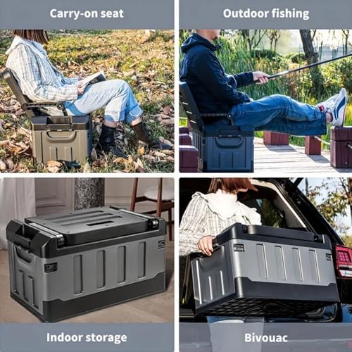 Versatile Foldable Seatable Car Organizer Box 60L Heavy Duty Storage Bins With Lids Trunk,Durable Plastic, Folding Camping Chairs (blue) - Image 6