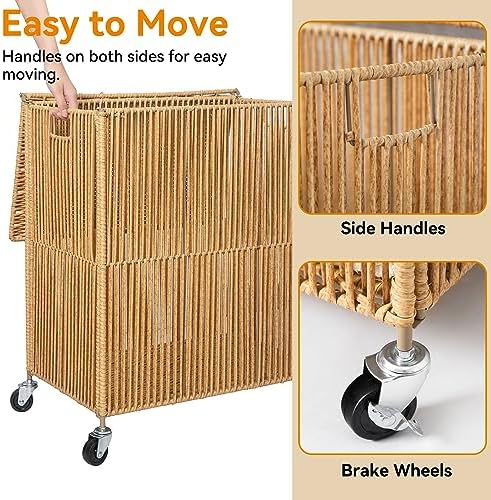 WOWLIVE Rolling Laundry Basket Wheels, Handwoven Laundry Hamper with Lid - Image 6