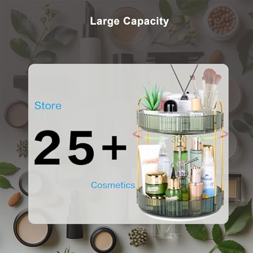 360 Rotating Makeup Organizer, 2 Tier Lazy Susan Bathroom Counter Organizer, Skincare Organizers, Spinning Perfume Organizer & Vanity Organizer Countertop (Gem Green, 2 Tier) - Image 6