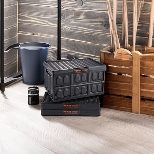 VEVOR 45L Collapsible Storage Bins with Lids 3 Packs, Stackable Utility Crates with Handles, Large Folding Containers for Organizing Tools, Snacks, Books, Food, Drinks, Camping & Transport - Image 5