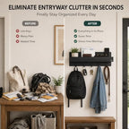 Modern Large Wall Mounted Key Holder with Deep Shelf, Entryway Organizer with 5 Heavy Duty Hooks, Metal Key Rack for Wall, Mail Holder & Dog Leash Hanger, Black - Image 3