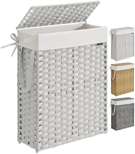 SONGMICS Laundry Hamper with Lid, 14.5 Gal (55 L) Synthetic Rattan,Foldable by Unknown