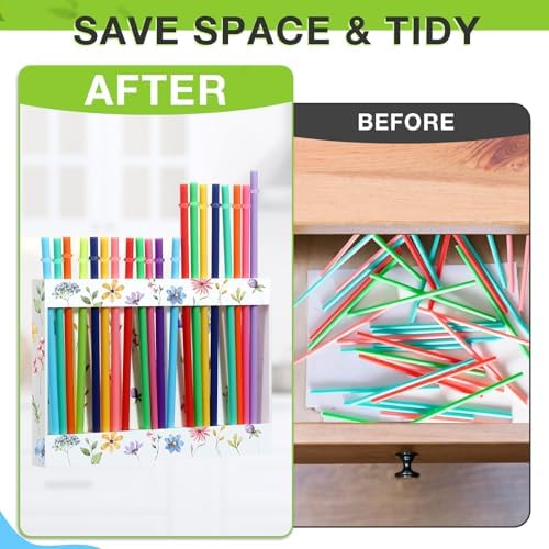 Qinyoung Acrylic Straw Holder for Cabinet Door,Floral,Large,White - Image 4