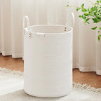 VIPOSCO 58L Tall Woven Rope Laundry Hamper, Leather Handles, White by VIPOSCO
