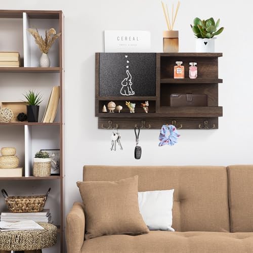 WEWEOW Key Holder for Wall, Mail Organizer Wall Mount with Key Hooks and Chalkboard & Mirror for Sunglasses Storage and Dog Leash Hanger, Decorative with 4 Double Hooks - Image 5