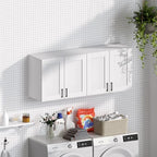 White Laundry Room Cabinets and Storage with 3 Doors and Utility Adjustable Shelf，Gabinetes Para Cocina Cupboard Kitchen Organizers and Storage Pantry Wall Mounted 12.4"D x 35.4"W x 19.7"H - Image 2
