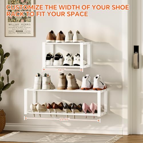 Homeiju Hanging Shoe Organizer,2 Pack Wall Mounted Shoe Rack Holds 12 Pairs,Space Saving Metal Wall Shoe Rack,Hanging Shoe Rack Shoe Holder for Small Space,Entryway,Closet,RV,Camper (White - Image 5