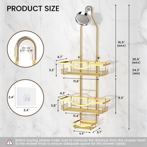 REINHARDT Adjustable Shower Caddy Hanging Rustproof Shower Organizer, Gold - Image 6