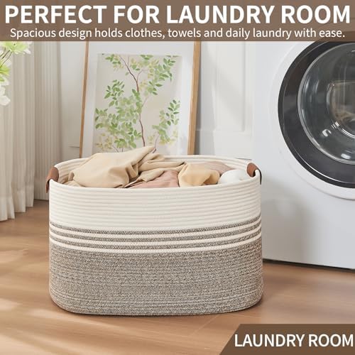Laundry Hamper with Handles, 72L Rope Laundry Basket, Brown - Image 5