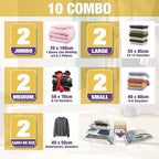 HIBAG Vacuum Storage Bags, 10-Pack Vacuum Seal Bags for Clothing Clothes, Space Saver Bags (2 Jumbo, 2 Large, 2 Medium, 2 Small, 2 Roll-up) with Pump (10-Combo) | Various Size, Airtight Triple Seal, Save 80% Space, Hand Pump, Work with Vacuum, Double Z... - Image 2