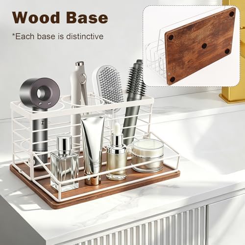 Hair Tool Organizer, Movable Hair Dryer Holder, Hair Styling Tools Storage for Vanity, Bath Counter Organizer, Bathroom Trays for Hair Toiletry, Makeup (12" x 7.7" x 5.8", Wood-White) - Image 6