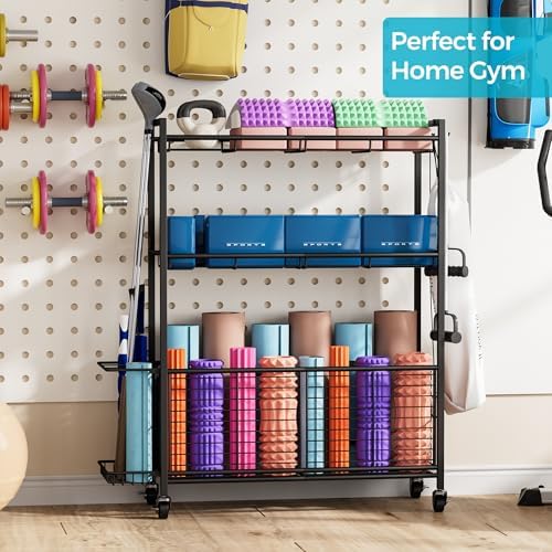 Sports Equipment Storage Rack with Wheels, 3-Tier Ball Organizer - Image 4