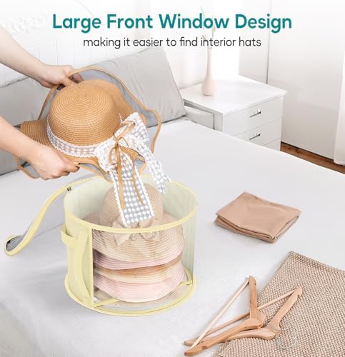 AOODA Oversized Clear Hat Storage Bag for Women, Holds up to 7 Caps Cowboy Hat Organizer for Closet, Wide Brims Hat Case with Carrying Handles (Yellow) - Image 3