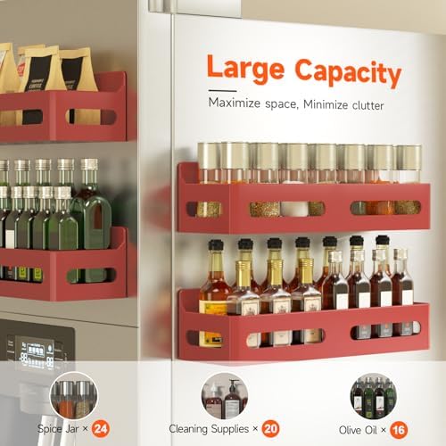 Sevenblue 4-Pack Magnetic Spice Rack for Refrigerator with Hooks, Red - Image 4