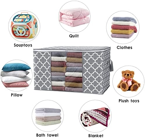 Storage Bags 100L 8 Pack Clothes Organization and Storage Containers | Large Blanketfor Bedding, Comforters, Foldable Organizer with Reinforced Handle, Clear Window, Sturdy Zippers, Light Grey - Image 5