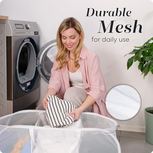 Handy Laundry Collapsible Laundry Basket, 3-Compartment Mesh Laundry Sorter, Foldable Pop Up Hamper with Handles, Space-Saving Durable Organizer for Dorm, Bedroom, Travel, White - Image 6