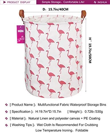 Flamingo Laundry Hamper Large Canvas Fabric Storage Basket - Image 2