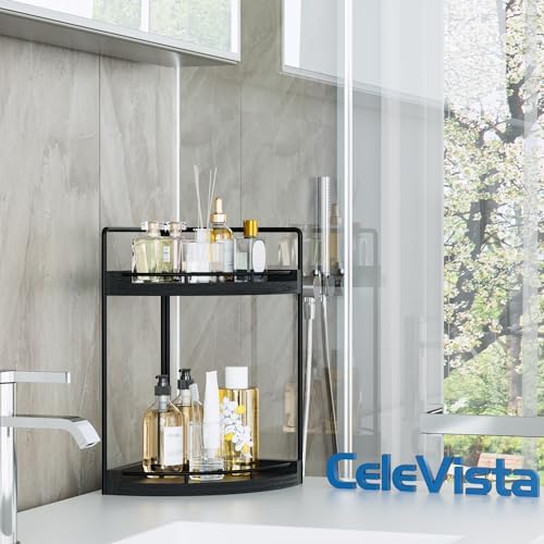 Corner Bathroom Counter Organizer, 2 Tier Bathroom Sink Shelf - Image 2