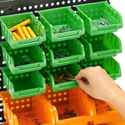 30-Bin Wall Mounted Storage Bins Kit, Tool Organizer Rack, Garage Hardware Organizer, Parts Storage Bins, DIY Combination(Red & Green & Orange Type) - Image 5