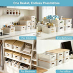 Bagnizer Small Plastic Storage Bins with Bamboo Lids 5.2qt Stackable Box Basket Pantry Decorative Containers Cute with Labels for Organizing Desktop Closet Office Cream White of 6 packs 10*7.2*4.1" - Image 5