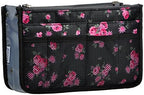 Vercord Purse Organizer Insert for Handbags Bag Organizers Inside Tote Pocketbook Women Nurse Nylon 13 Pockets Black Red Flower Large by Vercord