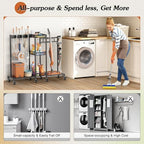 Broom Holder with Cleaning Supplies Organizer, Broom Closet Storage Cabinet with Cleaning Caddy Vacuum Stand, Cleaning Cart with Mop Hanger Gripper Rack Hook, Laundry Room Organization Home Essentials - Image 6