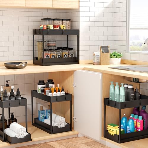 Ekisemio 2 Pack 2-Tier Under Sink Organizers with Sliding Drawer, Black - Image 6