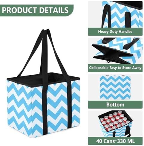 Trunk Organizer Collapsible Car Organizer with Handle Car Storage Box Bin for Groceries SUV Utility Tote Bag Portable Vehicle Container Sky Blue Zigzags - Image 3
