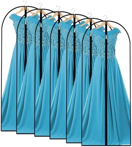 60" Dress Bags for Gowns, 6 Packs All Clear Garment Bags for Hanging Clothes, Plastic Waterproof Dress Cover, Long Dress Bag with Zipper for gown, winter long coats,Uniforms, dance costume by UOUEHRA
