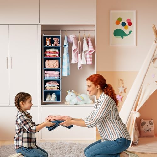 MAX Houser 6 Tier Hanging Closet Organizer with 2 Sturdy Hooks, Blue | Dorm Room Essentials with 2 sturdy hooks, foldable lightweight fabric closet storage, space-saving design for Bedroom - Image 2