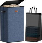 100L Laundry Hamper with Lid, Large Clothes Hampers with Removable Bag, Collapsible Laundry Basket for Bathroom, Bedroom, Laundry Room, Dorm, Navy Blue by Vexalora