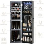 Full Length Mirror Jewelry Cabinet Organizer Lockable Door Wall-Mounted Jewelry Armoire with Shelves and Behind the Door Storage Black - Image 3