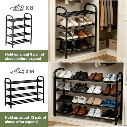 4-Tier Expandable Shoe Rack, Stackable and Adjustable Shoes Organizer Storage Shelf, Sturdy and Durable Metal Structure Free Standing Shoe Rack for Closet Entryway Doorway - Image 5